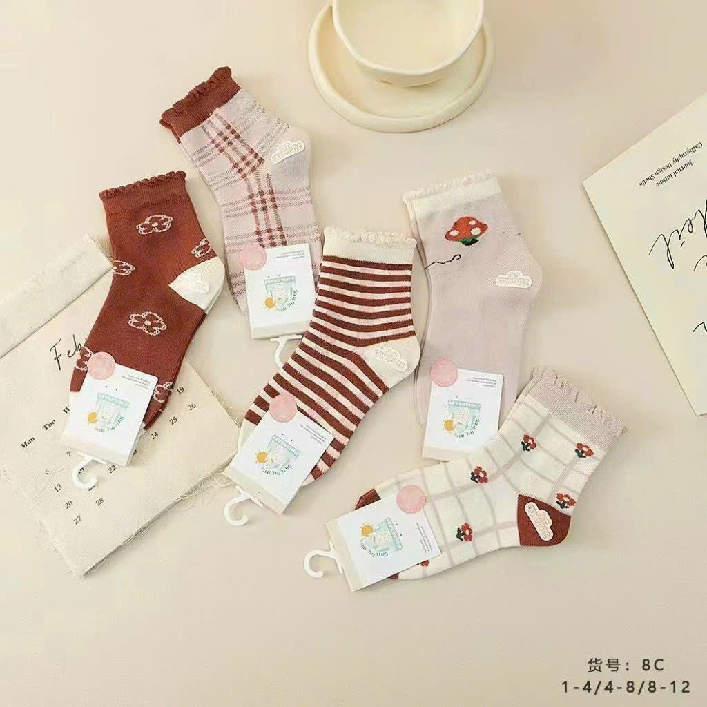 Set 5 đôi Tất cho bé gái mẫu xuất hàn happy baby chất cotton co giãn 4 chiều mềm mại