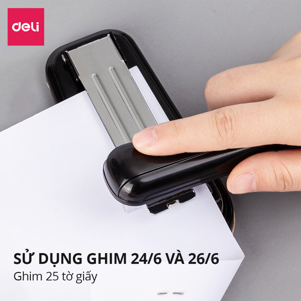 Dập ghim, ghim bấm xoay chiều 3 chiều 25 trang Deli cao cấp sử dụng học sinh, văn phòng