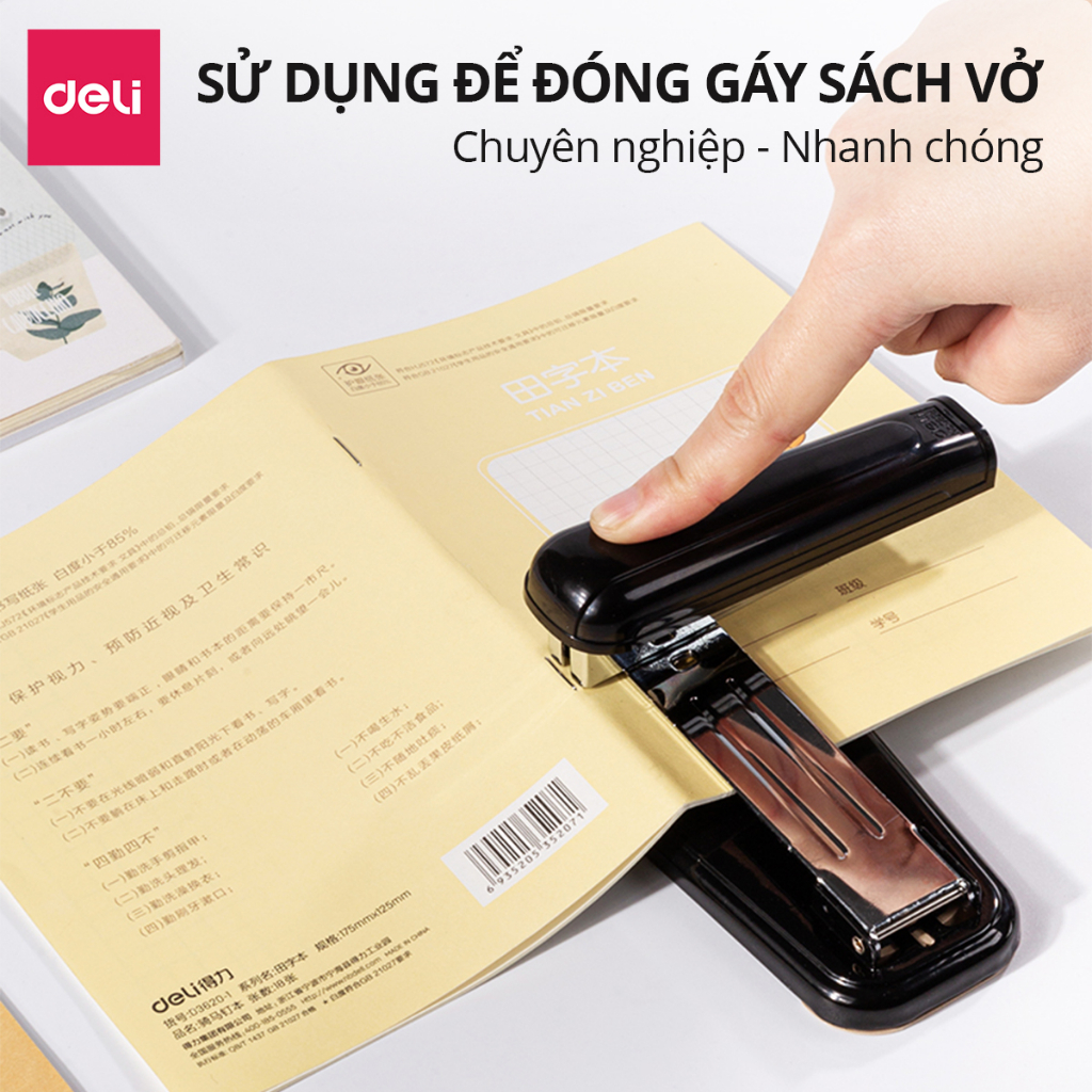 Dập ghim, ghim bấm xoay chiều 3 chiều 25 trang Deli cao cấp sử dụng học sinh, văn phòng