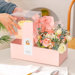 Hộp giấy 2 ngăn đựng hoa và bánh, túi giấy 2 ngăn đựng bánh và hoa