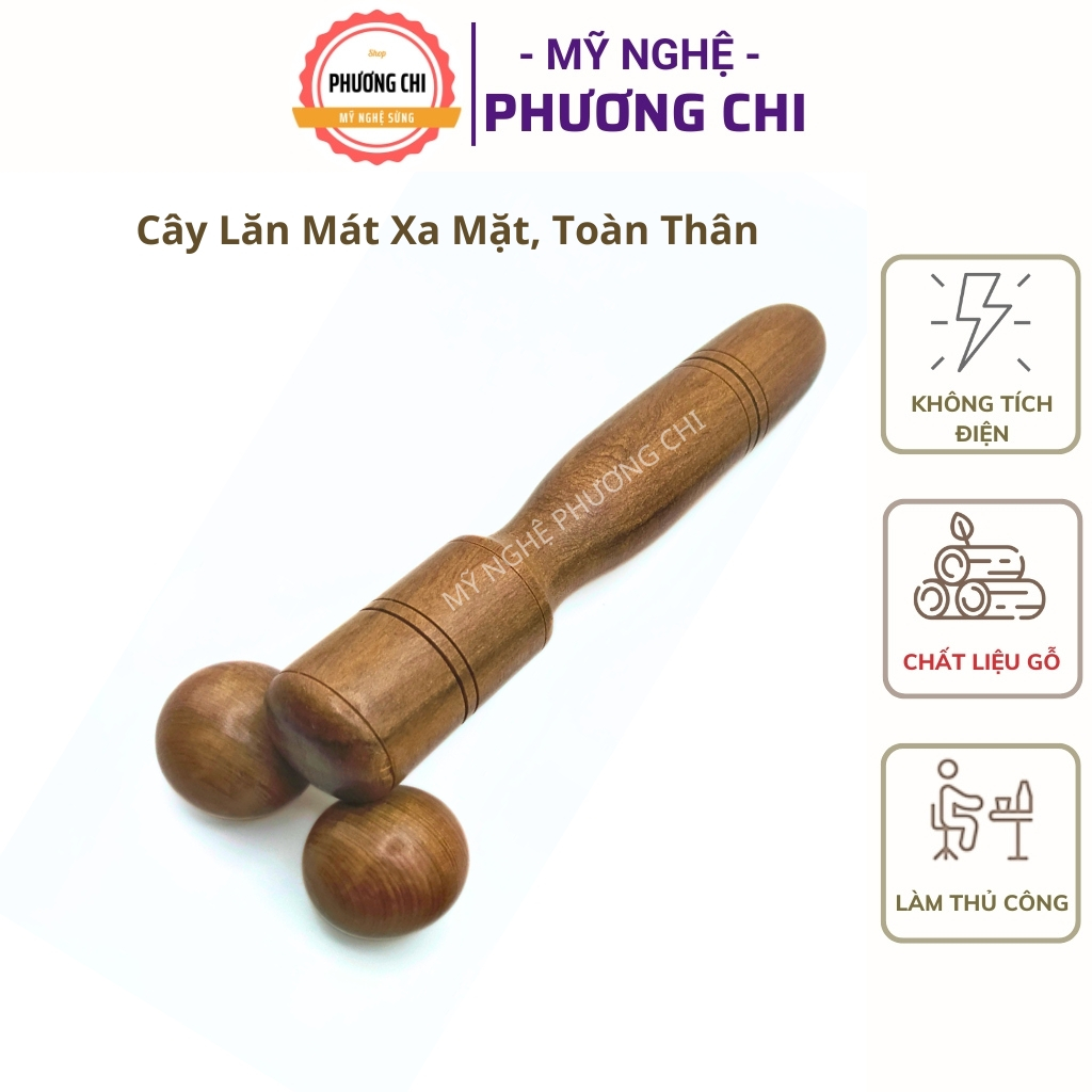 Cây Lăn Mát Xa Mặt, Mũi Bằng Gỗ Thơm, Hai Bánh Xe Lăn Tròn Giúp Nâng Cơ Mặt Và Thon Gọn Mũi Cao cấp | Mỹ nghệ phương chi