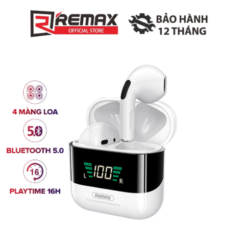 Tai nghe Bluetooth True Wireless Remax TWS-10 Plus chuẩn 5.1 tích hợp màn hình LED báo dung lượng Pin
