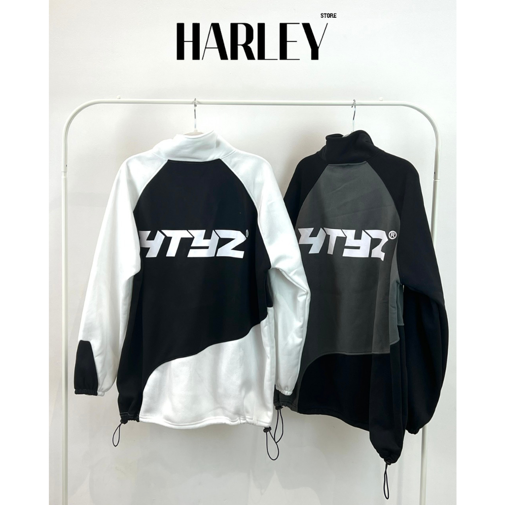 Áo khoác hoodie nỉ COLLECTION 2023 4TYZ phối hai màu dây kéo cổ dây rút form UNISEX - HARLEY STORE SG