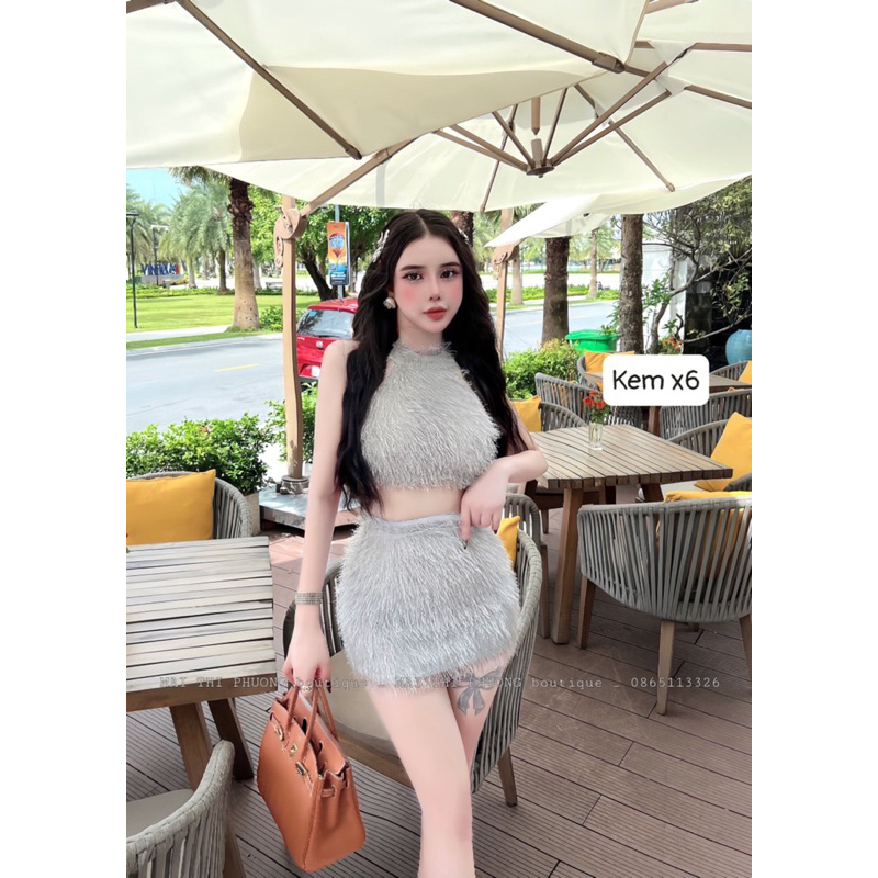 Sét váy lông phối nơ đi chơi đi tiệc siêu sang chảnh