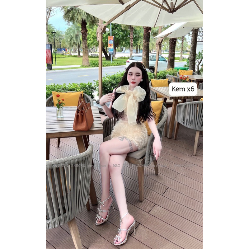 Sét váy lông phối nơ đi chơi đi tiệc siêu sang chảnh