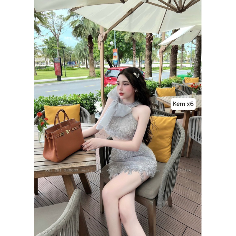 Sét váy lông phối nơ đi chơi đi tiệc siêu sang chảnh