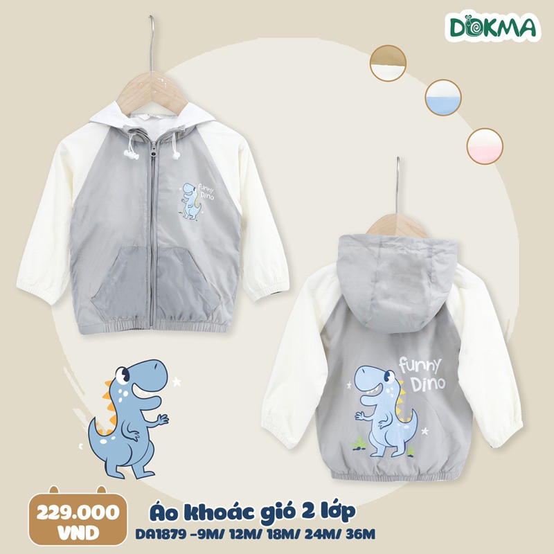 Áo khoác gió 2 lớp Dokma vải siêu mềm cho bé size 9-36m
