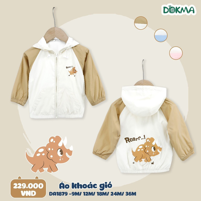 Áo khoác gió 2 lớp Dokma vải siêu mềm cho bé size 9-36m