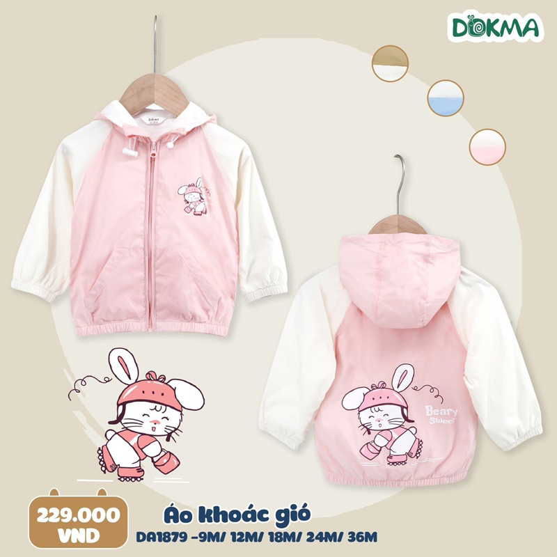 Áo khoác gió 2 lớp Dokma vải siêu mềm cho bé size 9-36m