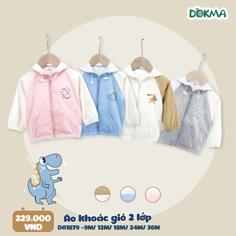 Áo khoác gió 2 lớp Dokma vải siêu mềm cho bé size 9-36m
