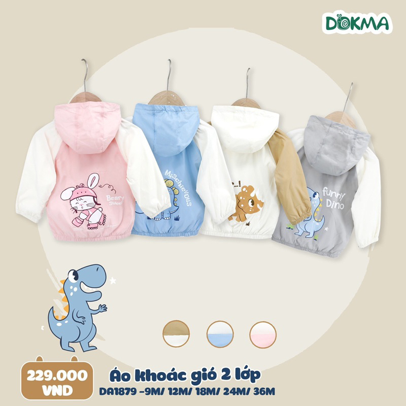 Áo khoác gió 2 lớp Dokma vải siêu mềm cho bé size 9-36m