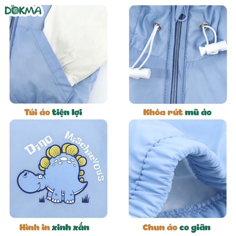 Áo khoác gió 2 lớp Dokma vải siêu mềm cho bé size 9-36m