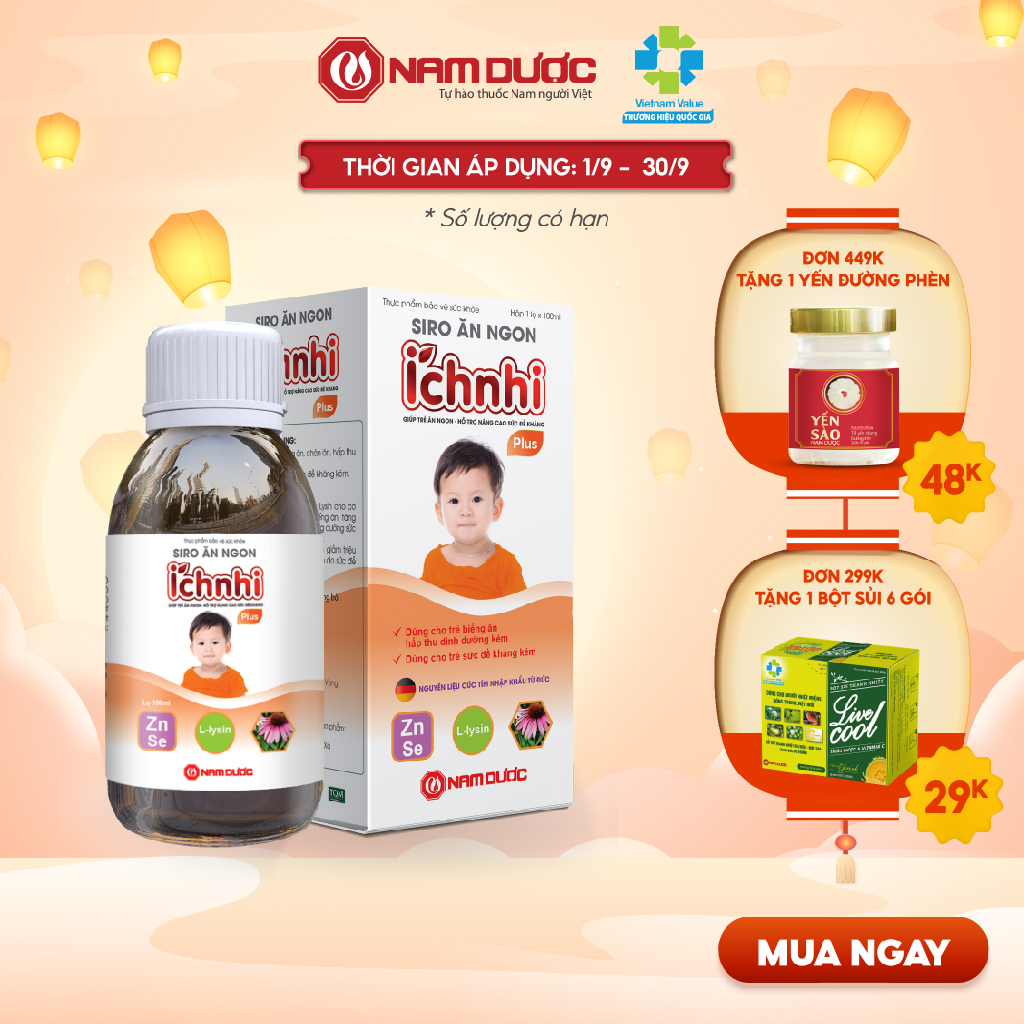 Siro Ăn Ngon Ích Nhi Plus lọ 100ml giúp nâng cao sức đề kháng, tăng chuyển hóa hấp thu dưỡng chất, giúp trẻ ăn ngon