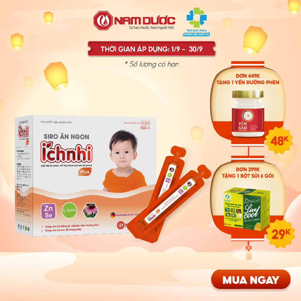 Siro Ăn Ngon Ích Nhi Plus chính hãng giúp nâng cao sức đề kháng, tăng chuyển hóa hấp thu dưỡng chất, trẻ ăn ngon