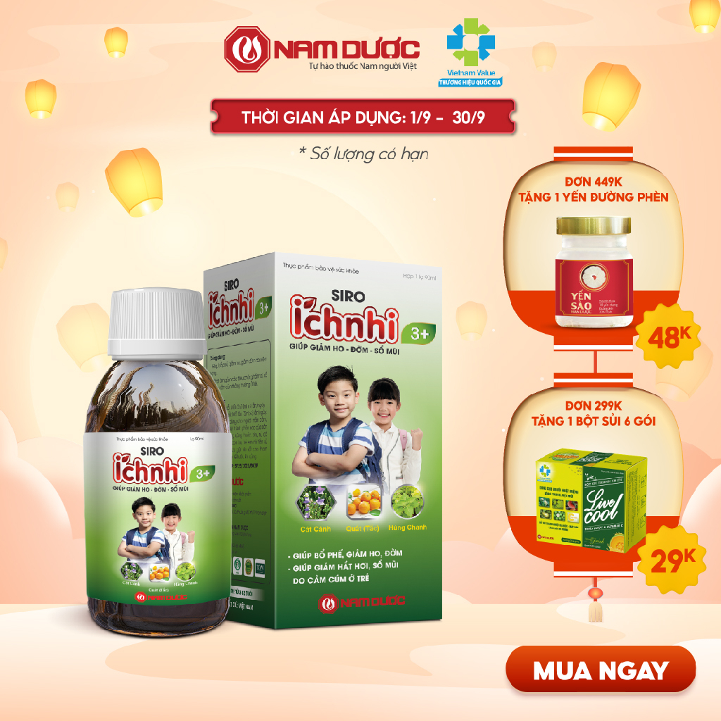 Siro ho cảm Ích Nhi 3+ chai 90ml hỗ trợ giải cảm, giảm ho, tiêu đờm, giảm sổ mũi, phòng cảm lạnh cho bé trên 3 tuổi