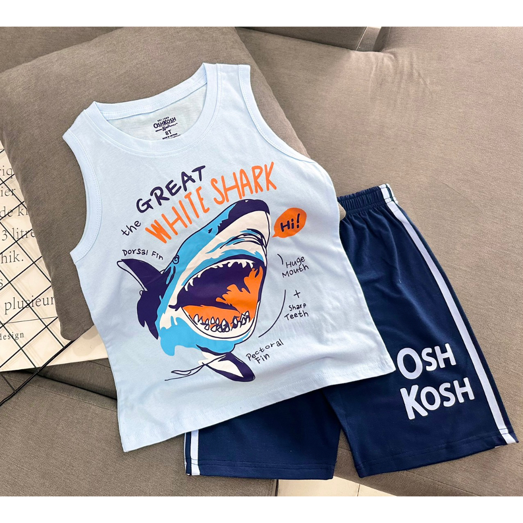 Bộ ba lỗ quần đùi lửng thun Cotton 4 chiều chính phẩm O.S.K cho bé trai từ 12-45kg-Quần áo bé Trai-Pikakids