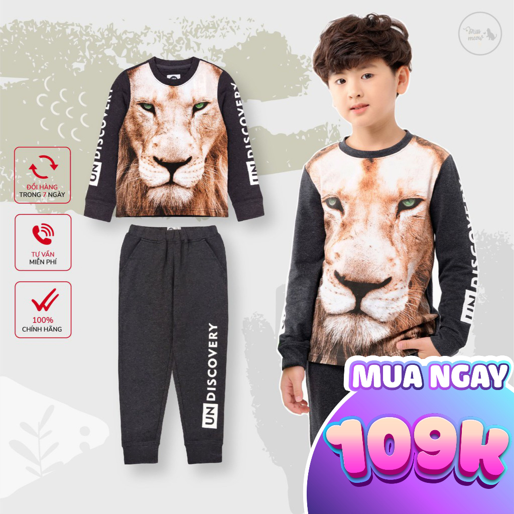 Bộ dài tay bé trai BIGFOX - MISS MEOW size đại, bộ thu đông cho bé chất cotton in hình Sư Tử 2-11 tuổi