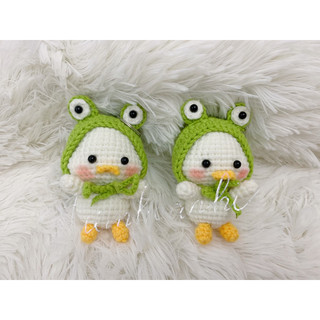 Móc khoá vịt đội mũ ếch bằng len handmade