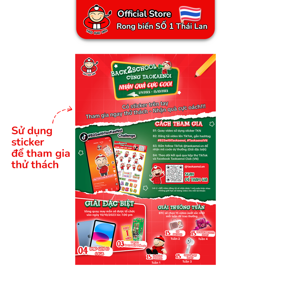 [QUÀ TẶNG KÈM] Sticker Tao Kae Noi Back To School Dễ Thương Ngộ Nghĩnh Phiên Bản Giới Hạn