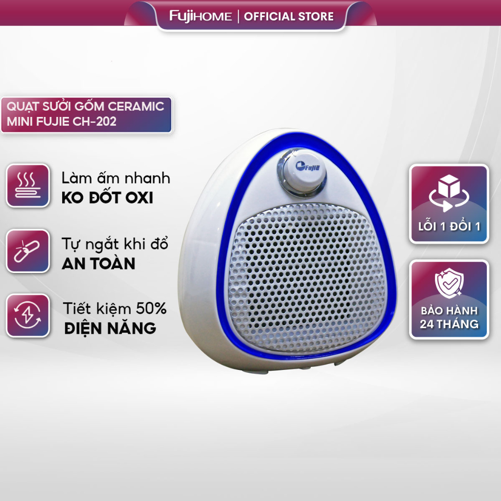Máy sưởi gốm nhập khẩu CN Nhật Bản không khô da FUJIE CH202, máy sưởi điện mini cầm tay tự ngắt không đốt oxy