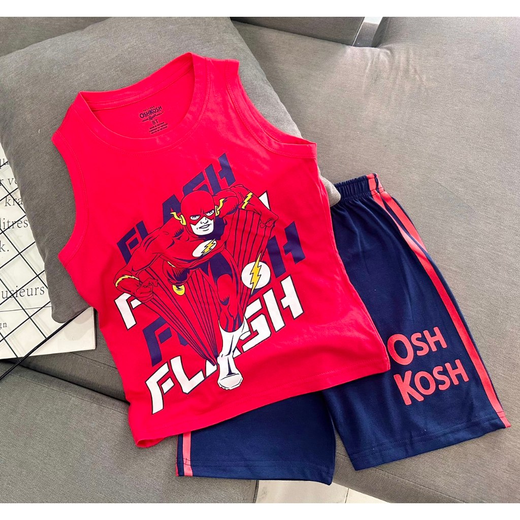 Bộ ba lỗ quần đùi lửng thun Cotton 4 chiều chính phẩm O.S.K cho bé trai từ 12-45kg-Quần áo bé Trai-Pikakids