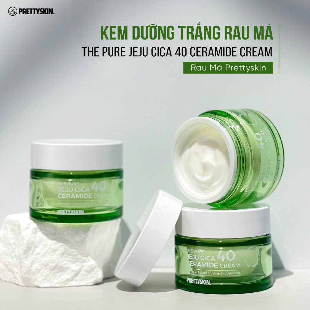 Kem dưỡng trắng da rau má Prettyskin The Pure Jeju Cica 40 Ceramide Cream Pretty Skin 52ml Hàn Quốc