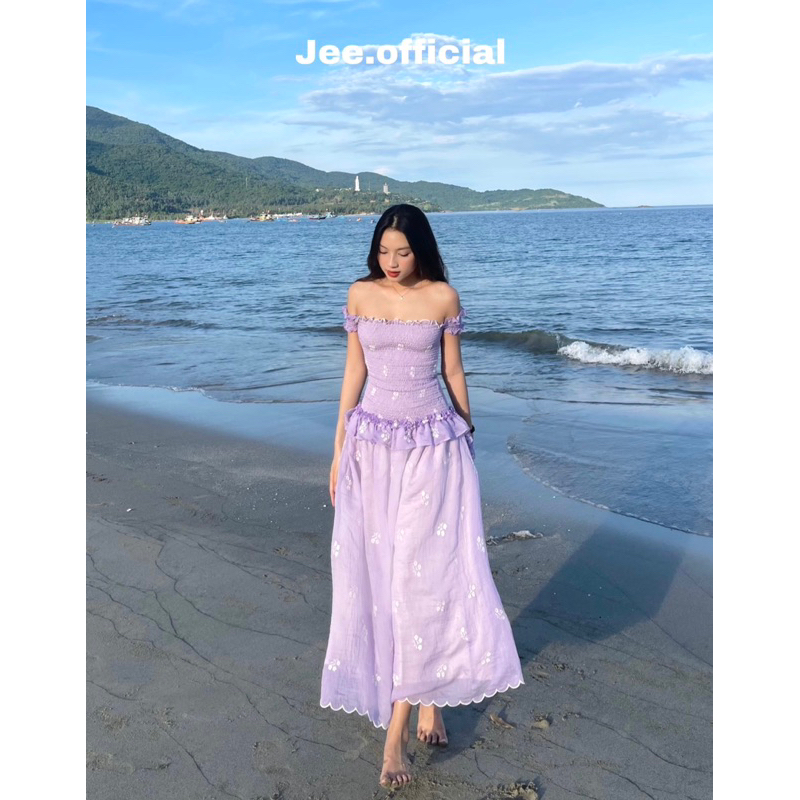 Jee - Purple Midi Mocking Dress - Đầm Maxi Tơ Thêu Hoa Tím