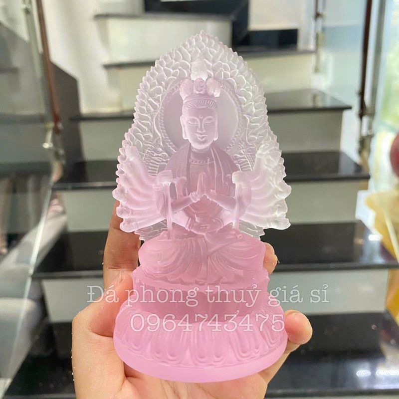 Tượng phật thiên thủ, thiên nhãn đá lưu ly cao cấp trang trí tap lo ô tô - cao ~13cm