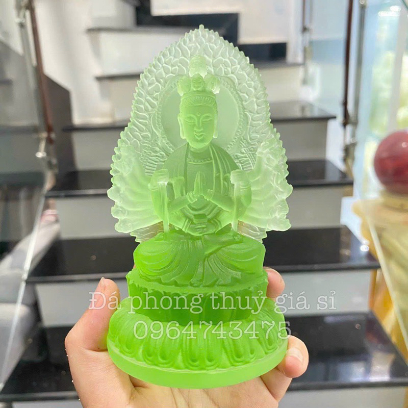 Tượng phật thiên thủ, thiên nhãn đá lưu ly cao cấp trang trí tap lo ô tô - cao ~13cm