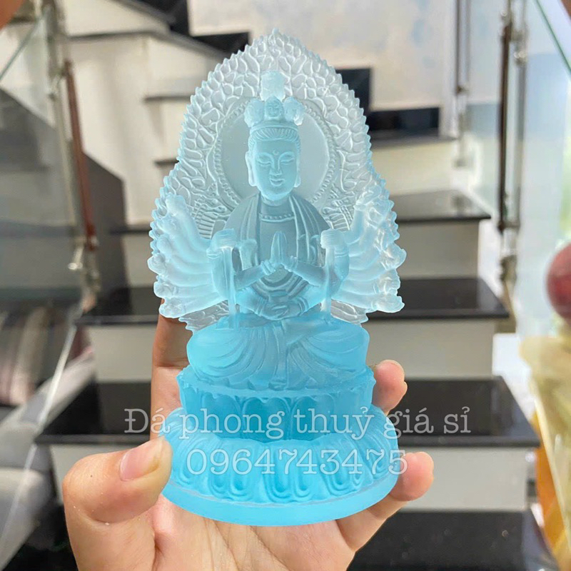 Tượng phật thiên thủ, thiên nhãn đá lưu ly cao cấp trang trí tap lo ô tô - cao ~13cm