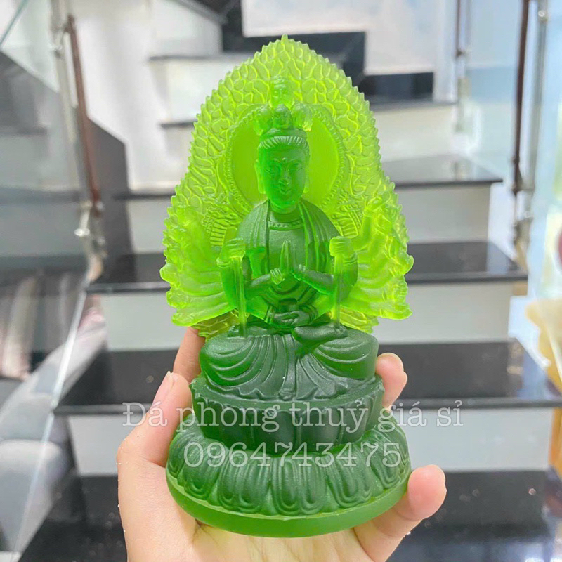 Tượng phật thiên thủ, thiên nhãn đá lưu ly cao cấp trang trí tap lo ô tô - cao ~13cm