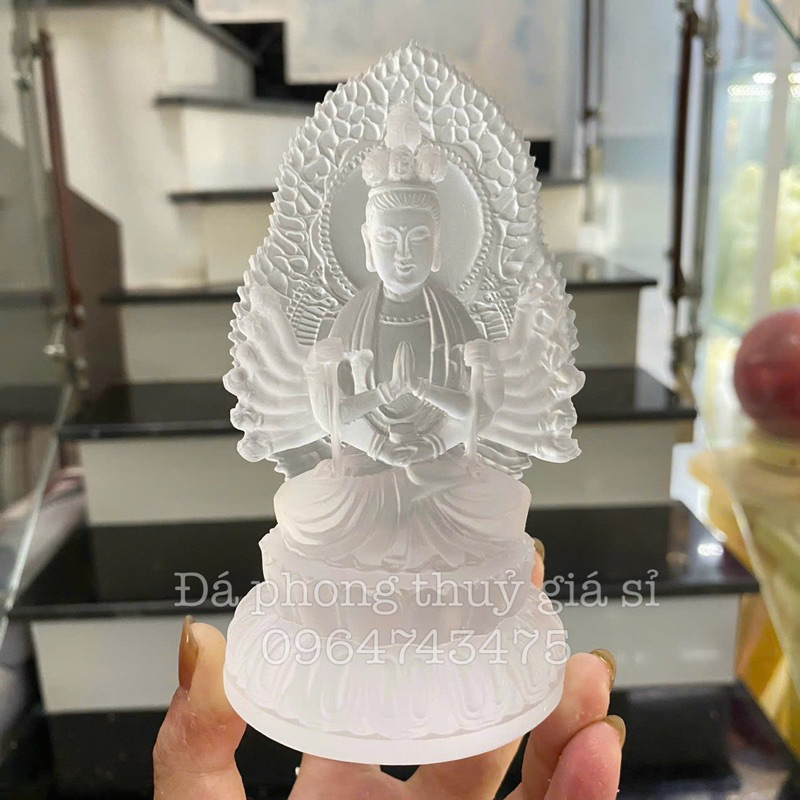 Tượng phật thiên thủ, thiên nhãn đá lưu ly cao cấp trang trí tap lo ô tô - cao ~13cm