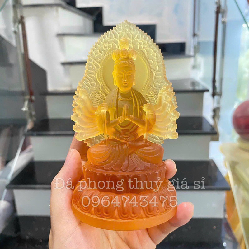 Tượng phật thiên thủ, thiên nhãn đá lưu ly cao cấp trang trí tap lo ô tô - cao ~13cm