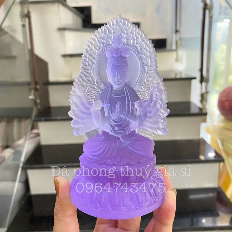 Tượng phật thiên thủ, thiên nhãn đá lưu ly cao cấp trang trí tap lo ô tô - cao ~13cm