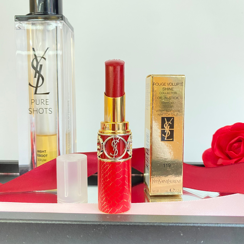 Son YSL 119 Shine Màu đỏ berry (NẮP TRẮNG) FullBox Fullsize
