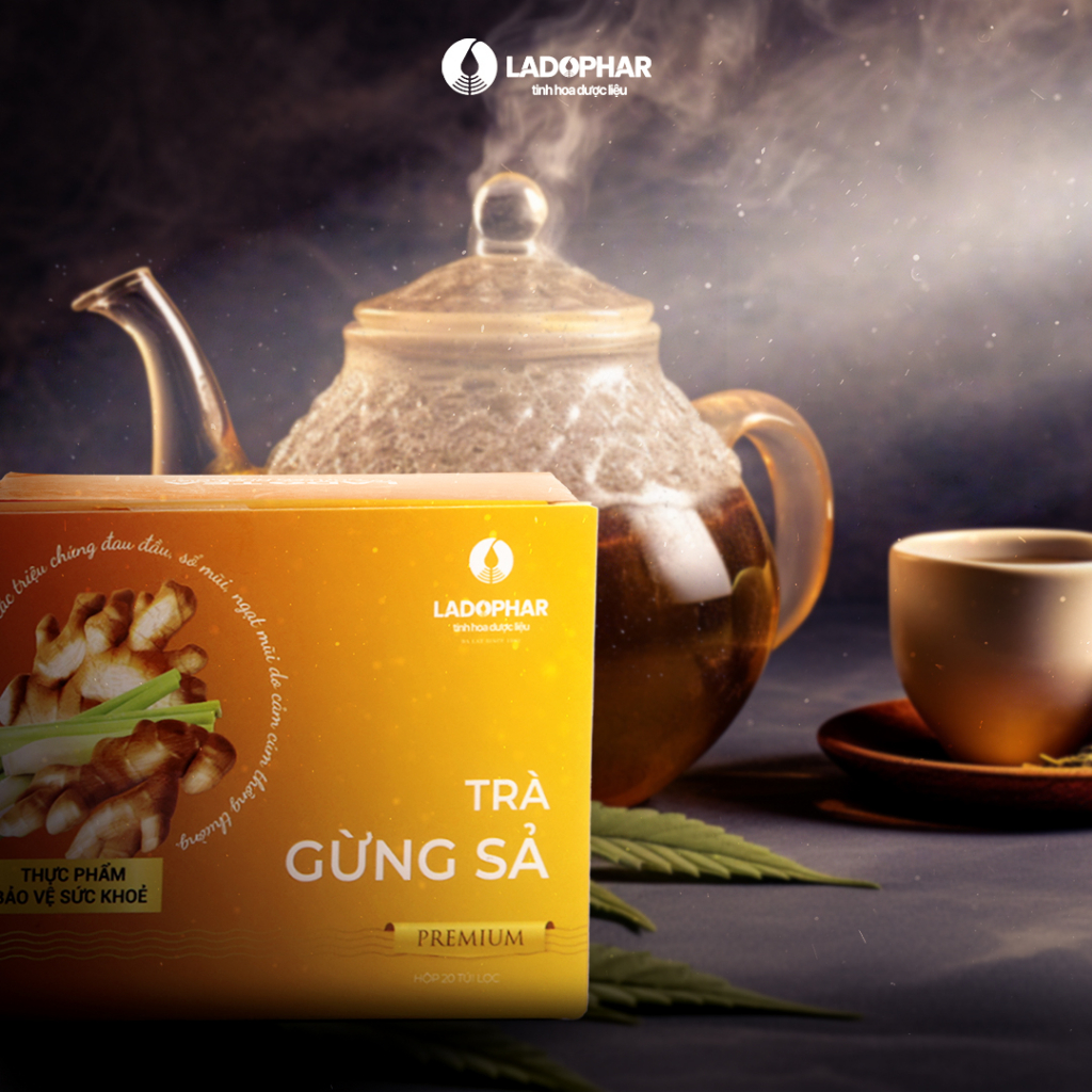 Trà Gừng Sả Lado Tea Ladophar Hộp 20 Túi Lọc - giúp giữ ấm cơ thể