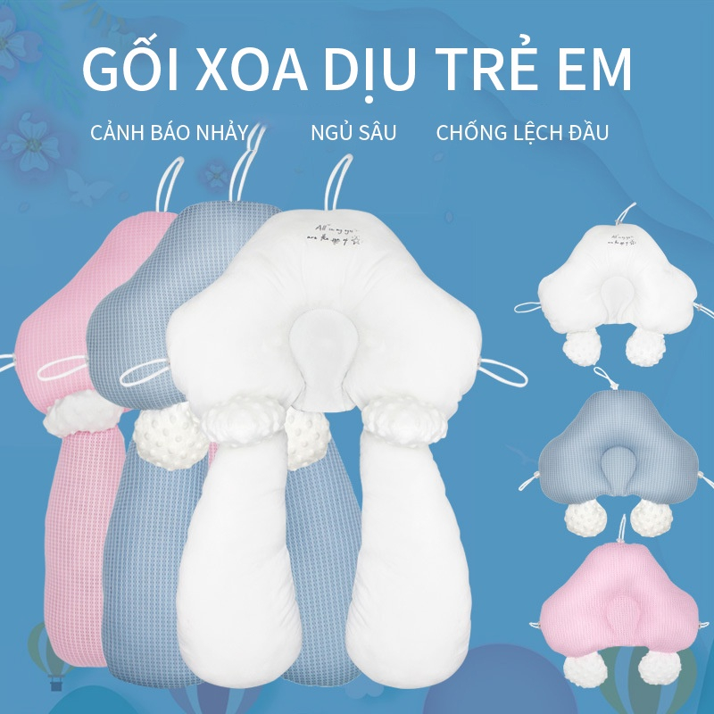 Gối chữ U cho bé sơ sinh KidAndMom chống giật mình chống méo đầu, có dây rút điều chỉnh 3 đầu giúp bé sơ sinh ngủ ngon