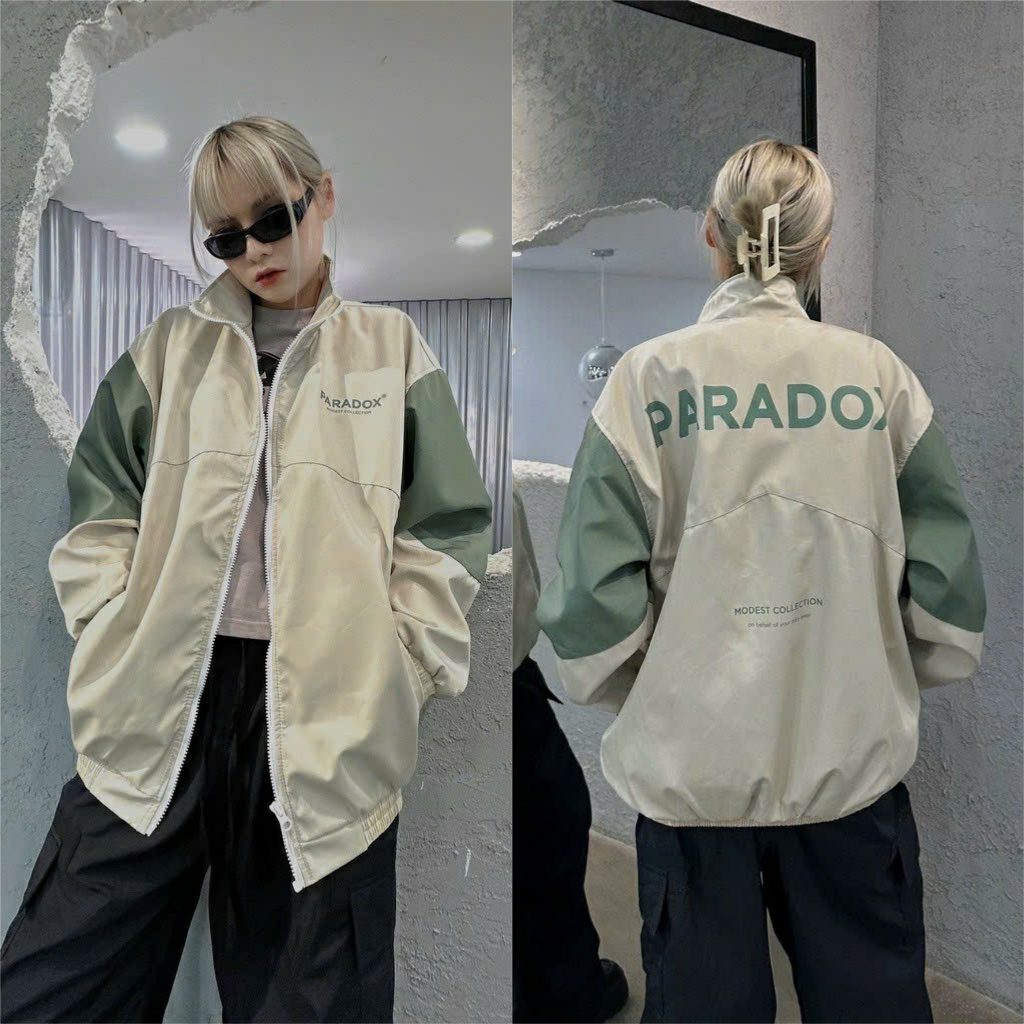 Áo khoác dù 2 lớp IN chữ PARA kiểu dáng Bomber CỔ CAO unisex nam nữ mặc được