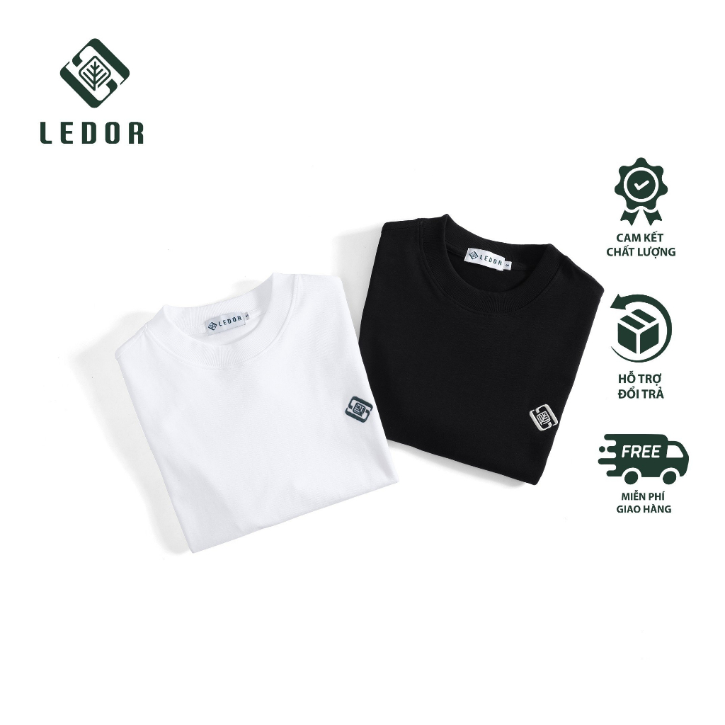 Áo thun Nam Nữ cổ tròn thêu logo LEDOR vải Cotton, Trẻ trung, Năng động, Thỏa mái, Basic form Relax-fit.
