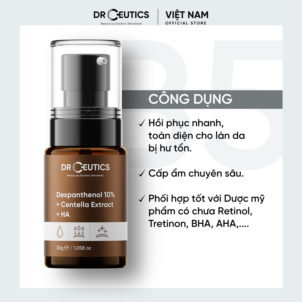 Combo 2 Sản Phẩm Giúp Cấp Ẩm Và Làm Sáng Da DrCeutics (B5 Dexpanthenol 10% 30ml, Niacinamide 12% 30ml)