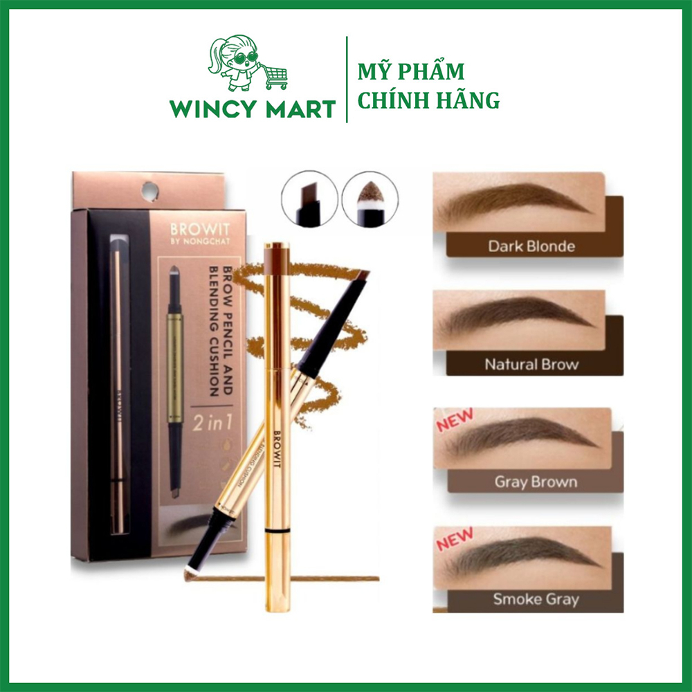 Chì Kẻ Mày 2 Đầu Nâu Tự Nhiên Dễ Kẻ, Dễ Tán Browit By Nongchat Brow Pencil And Blending Cushion 0.61g - Wincy Mart