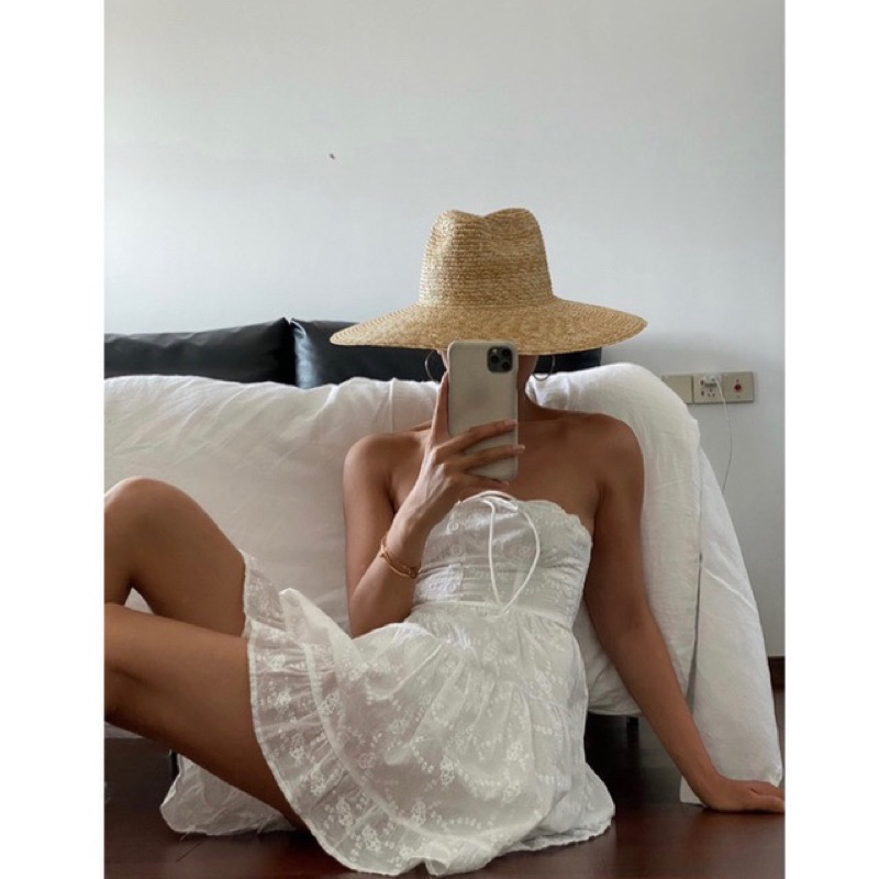 |OIPNIN DRESS| Đầm trắng cúp ngực thêu hoa tiểu thư mùa hè