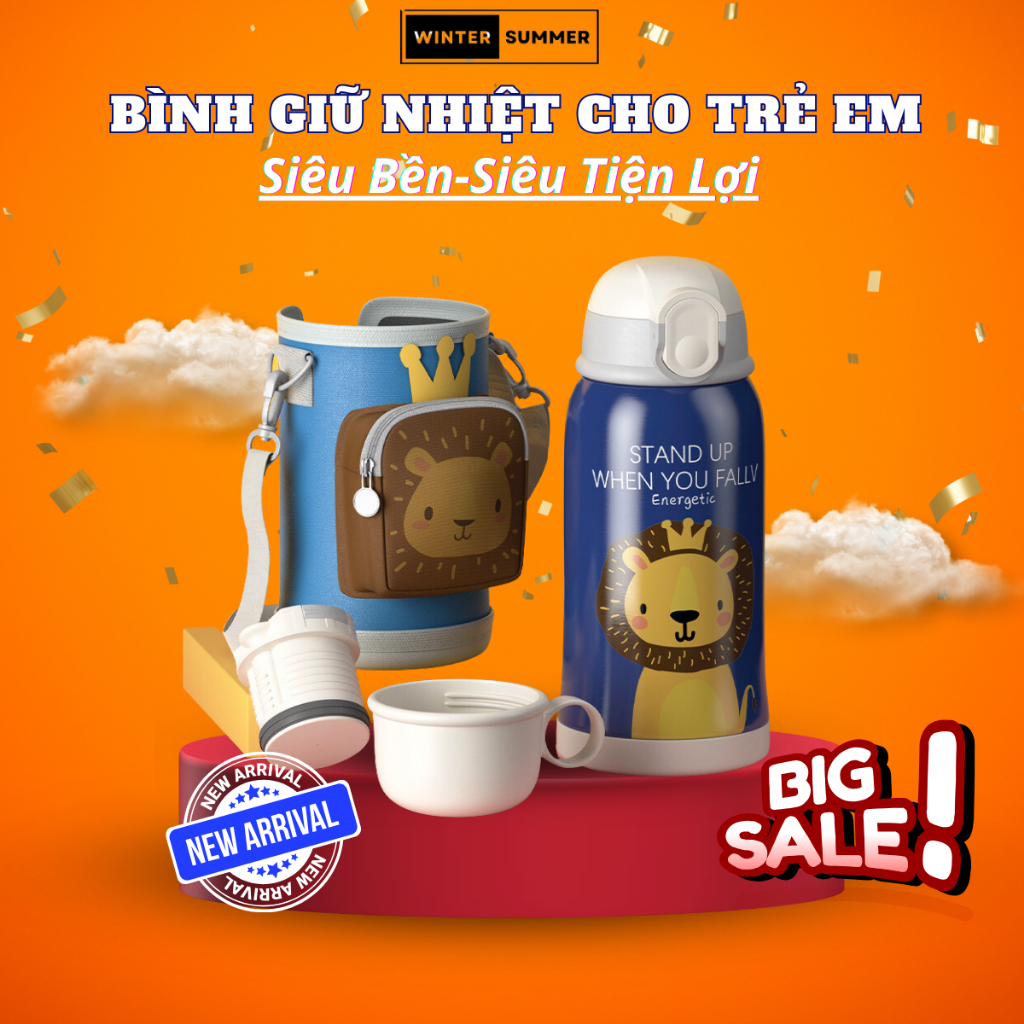 Bình Giữ Nhiệt Cao Cấp 550Ml Nhà Winter Summer - Giữ Nhiệt Cực Kì Tốt Cho Mùa Đông, Mùa Hạ - Hỗ Trợ Quai Đeo Tiện Lợi, Bền Bỉ