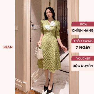 Váy gấm tay lửng dáng dài thiết kế nơ trắng trước ngực chính hãng Giian - GV2617