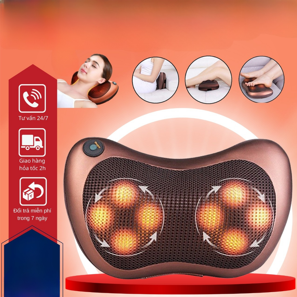 Gối Massage Cổ Vai Gáy Hồng Ngoại 8 bi cao cấp , Máy Massage Vai Gáy Tại Nhà giúp thư giãn khí huyết , BẢO HÀNH 1 NĂM