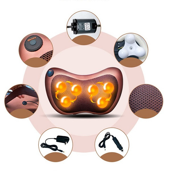 Gối Massage Cổ Vai Gáy Hồng Ngoại 8 bi cao cấp , Máy Massage Vai Gáy Tại Nhà giúp thư giãn khí huyết , BẢO HÀNH 1 NĂM
