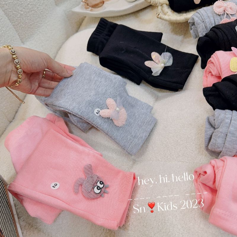 Quần legging cotton len nơ thu đông cho bé 10-35kg