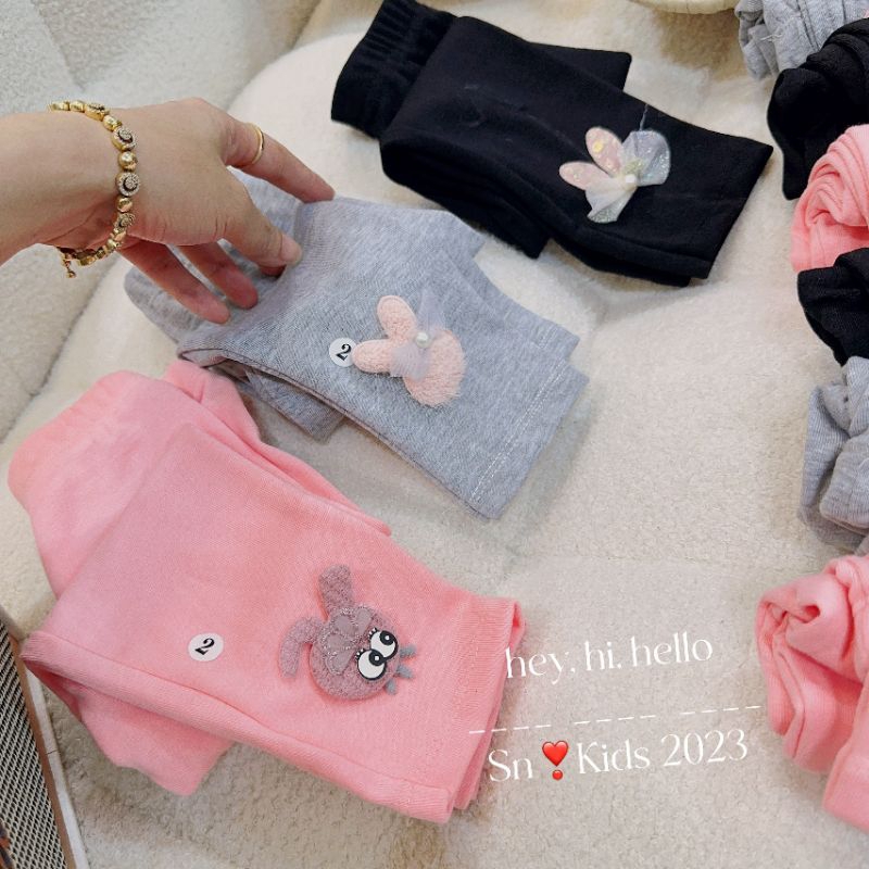 Quần legging cotton len nơ thu đông cho bé 10-35kg