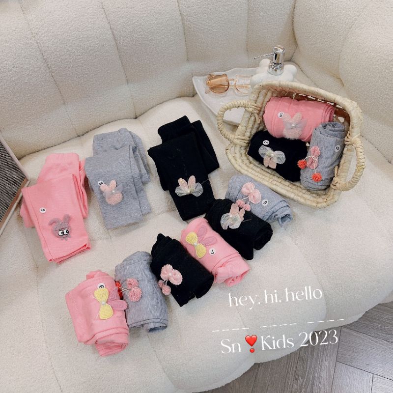 Quần legging cotton len nơ thu đông cho bé 10-35kg
