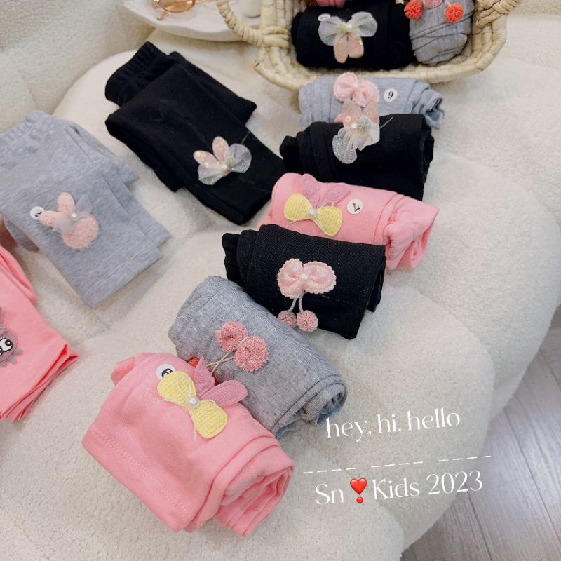 Quần legging cotton len nơ thu đông cho bé 10-35kg